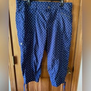Navy blue and white polka dots crop pants. Size 16